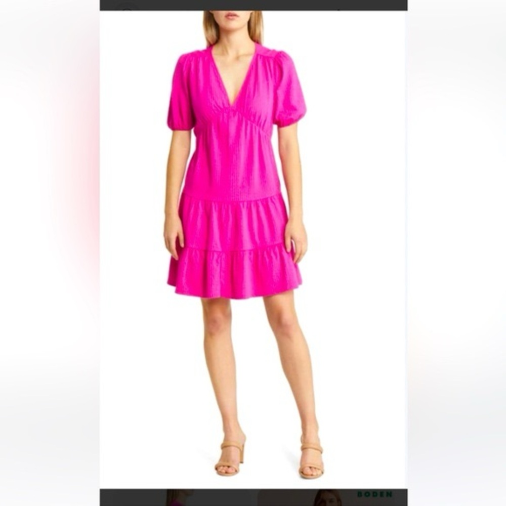 Boden magenta pink seersucker baby doll tiered dress